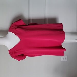 SHEIN NWOT XL Bright Pink V-Neck Ruffle Top